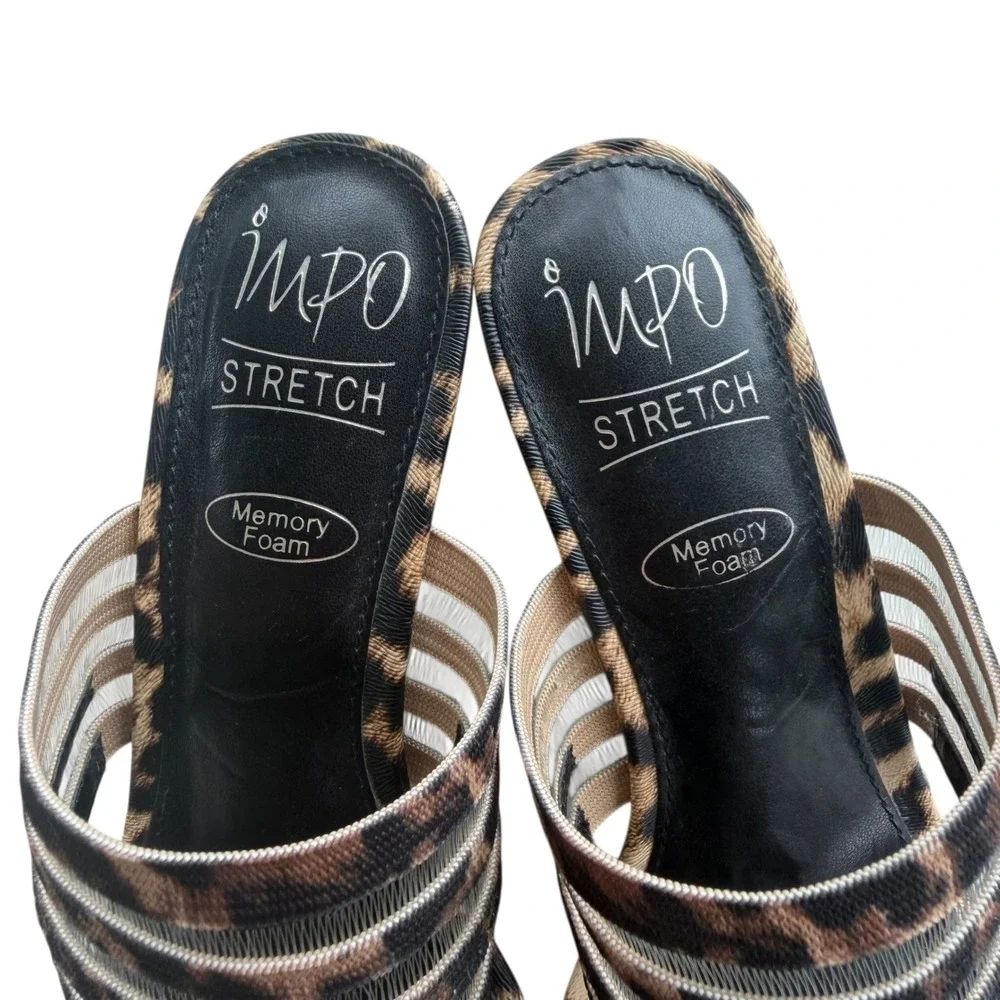 Impo 7.5 M Brown Leopard Print Stretch Memory Foam Noreen Wedge Sandals Boho Y2K